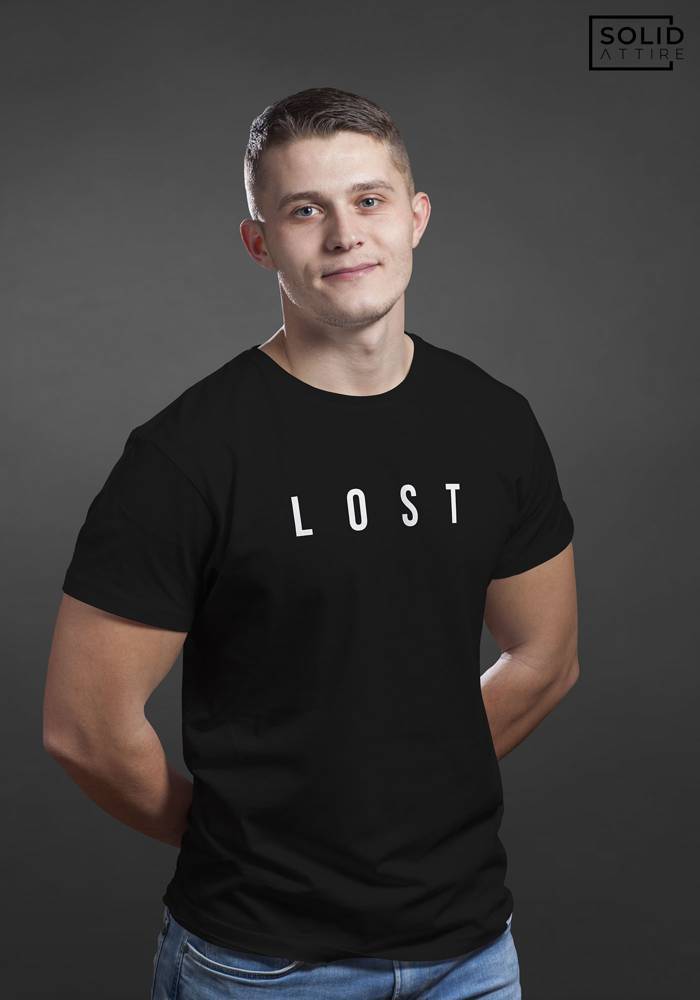 Men's Black LOST Graphic Printed T-shirt