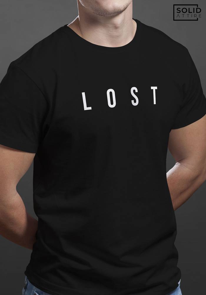 Men's Black LOST Graphic Printed T-shirt