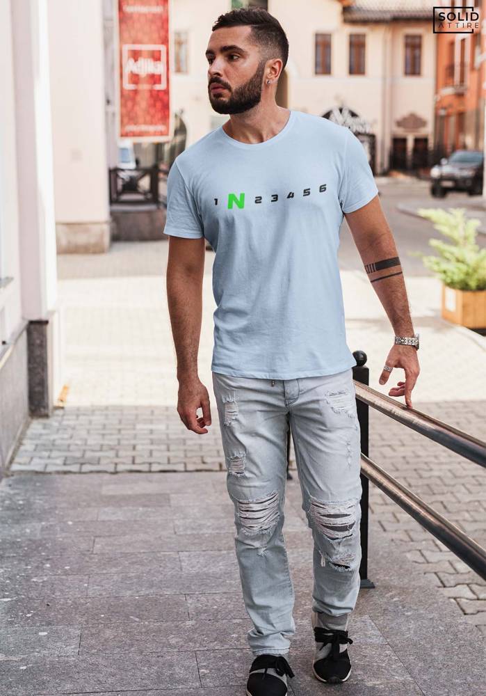 Men's Light Sky Blue 1 N 2 3 4 5 6 Graphic Printed T-Shirt