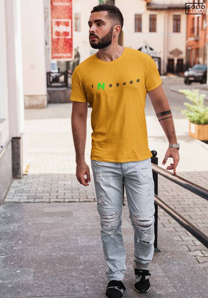 Men's Mustard 1 N 2 3 4 5 6 Graphic Printed T-Shirt