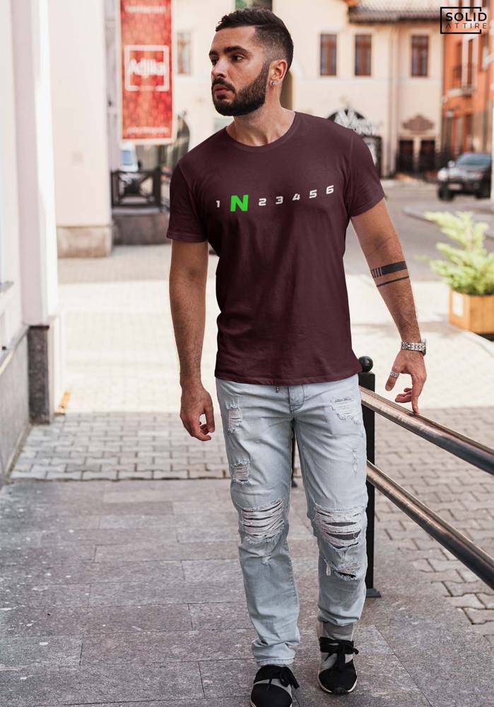 Men's Wine 1 N 2 3 4 5 6 Graphic Printed T-Shirt