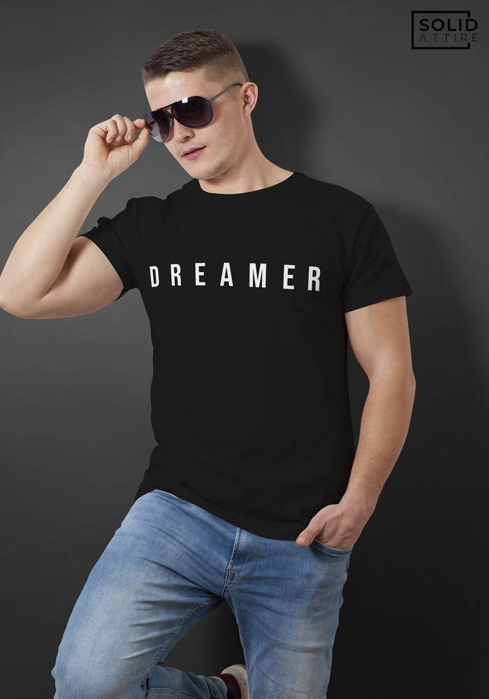 Men's Black DREAMER Graphic Printed T-shirt