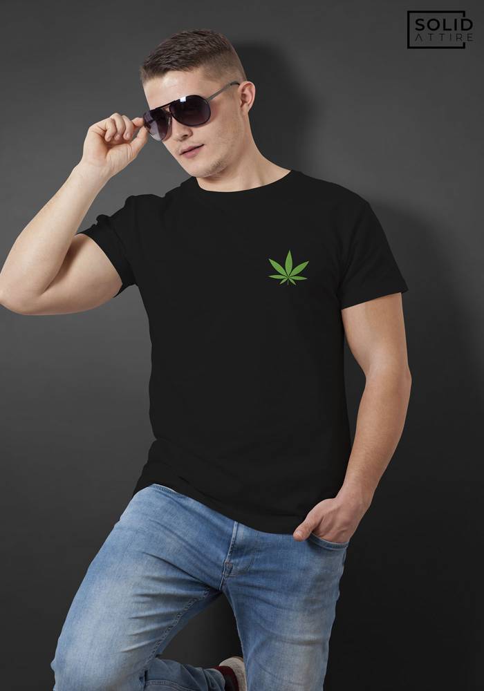 Men's Black Organic Leaf Graphic Printed T-shirt