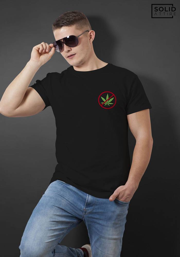 Men's Black Say No To Leaf Graphic Printed T-shirt