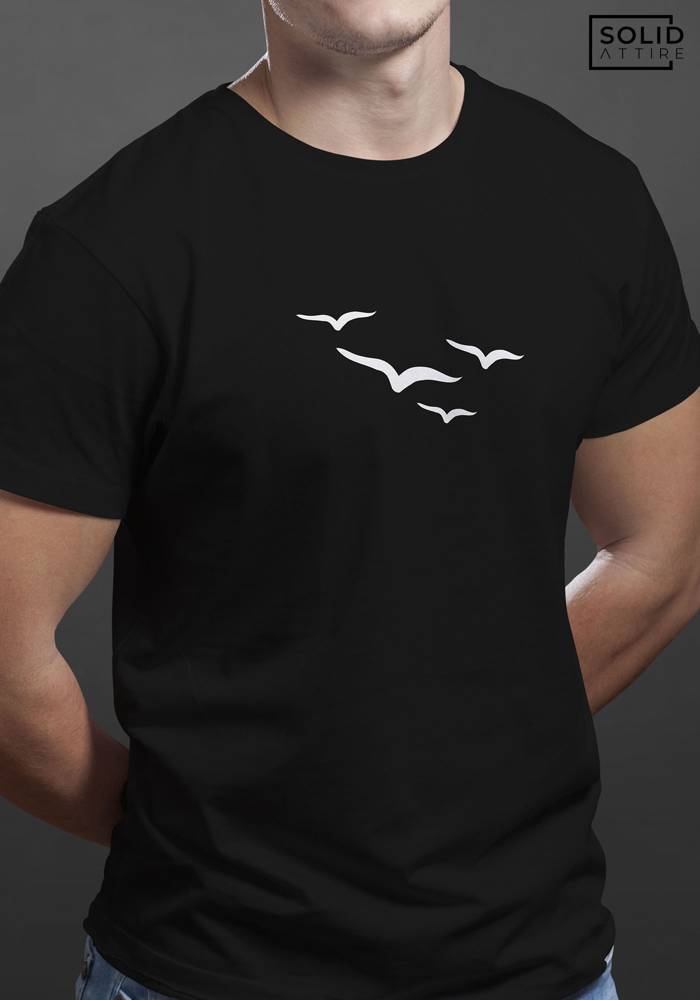 Men's Black Birds Flying Graphic Printed T-shirt