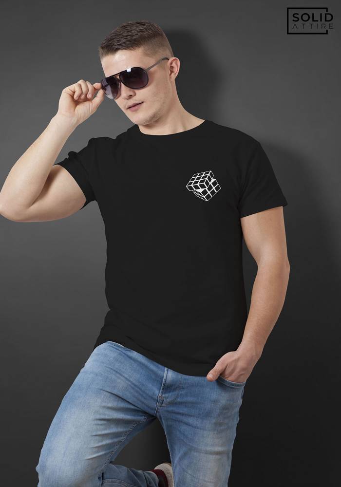 Men's Black Rubix Cube Graphic Printed T-shirt