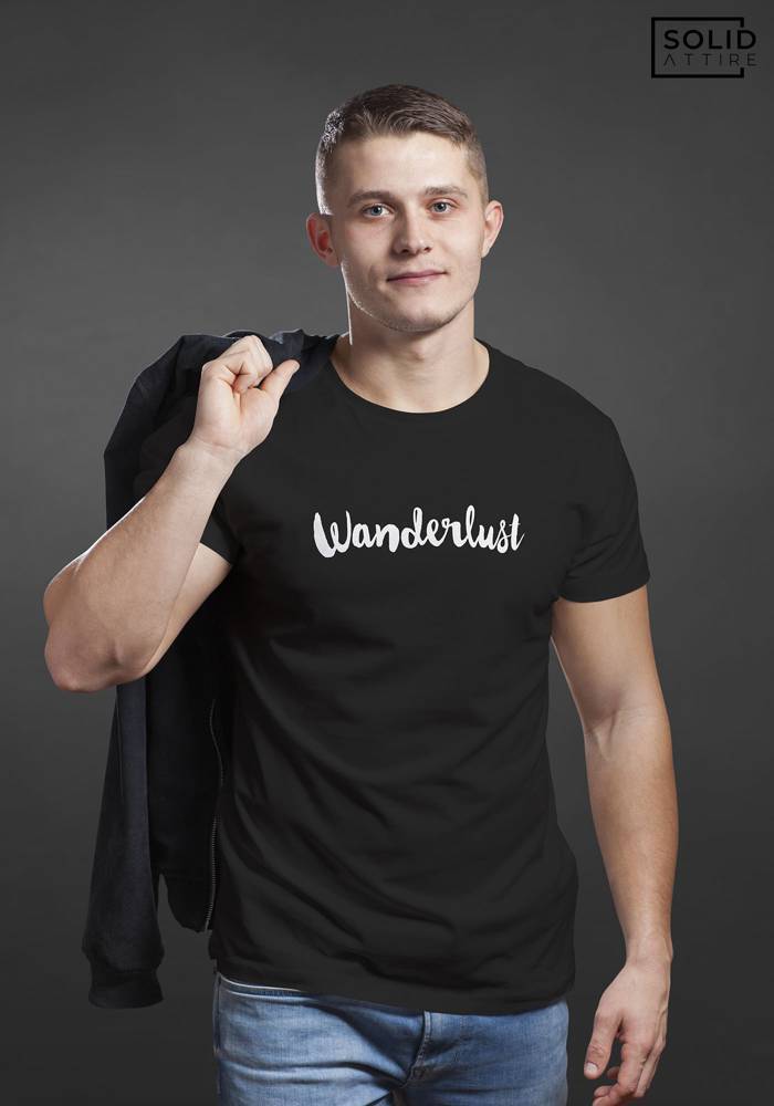 Men's Black Wanderlust Graphic Printed T-shirt