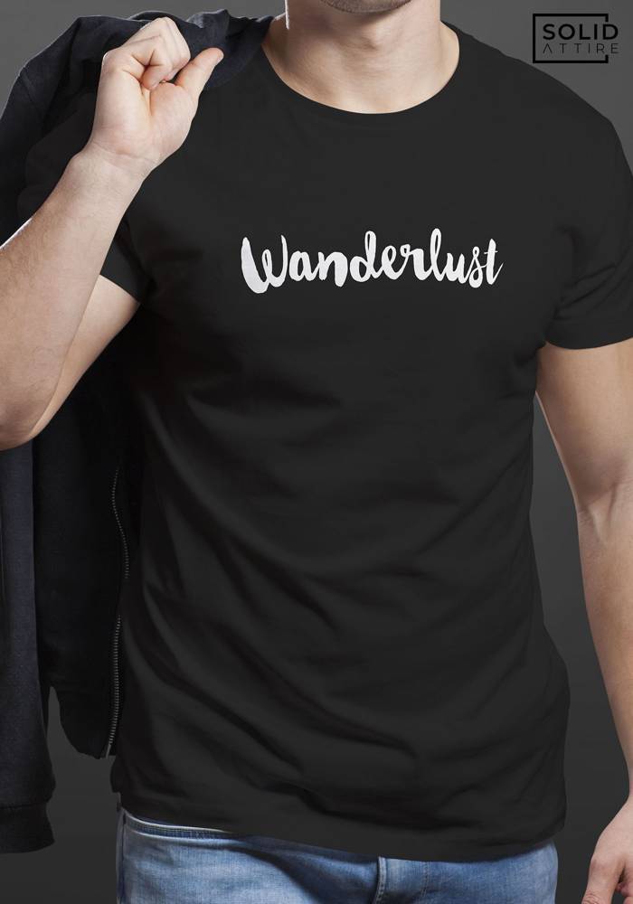 Men's Black Wanderlust Graphic Printed T-shirt