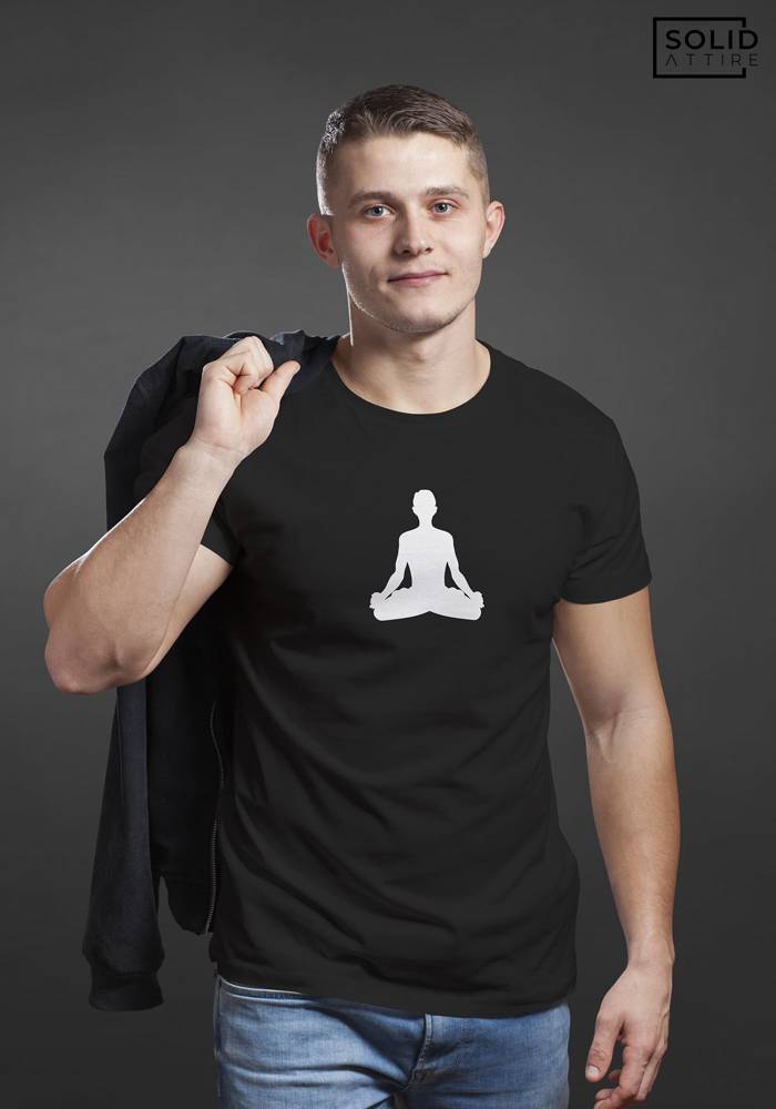 Men's Black Yoga Graphic Printed T-shirt