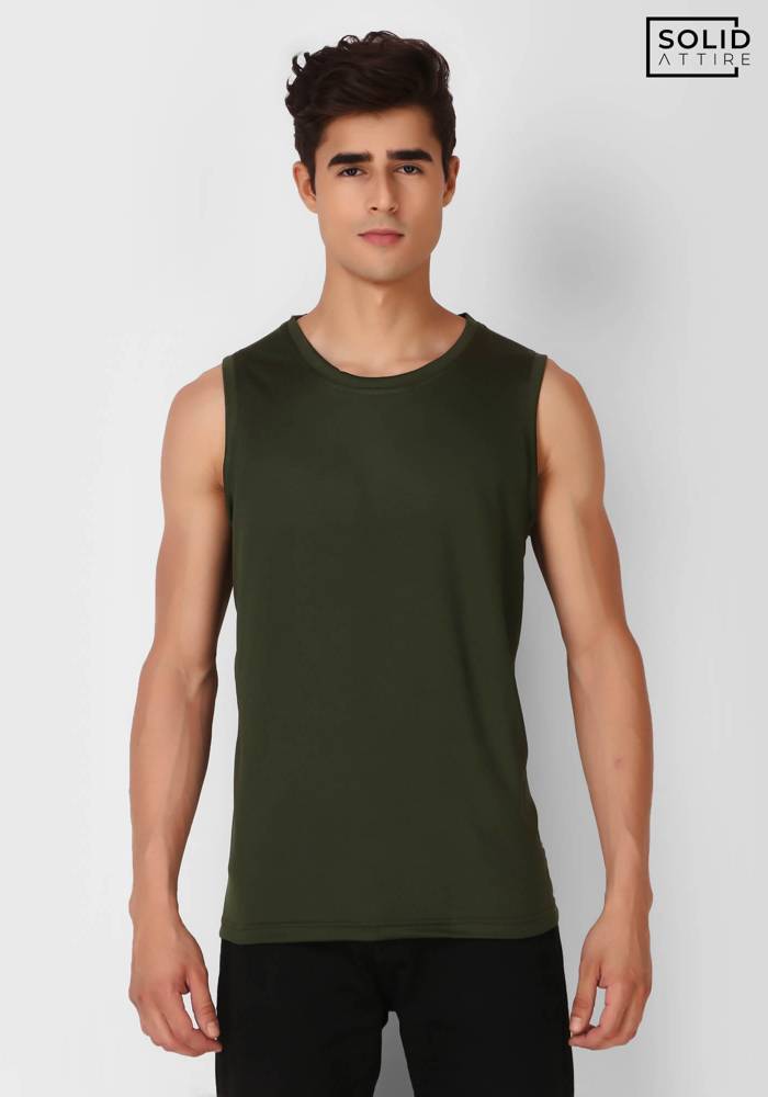 Olive Green Solid Dri-FIT Tank Top