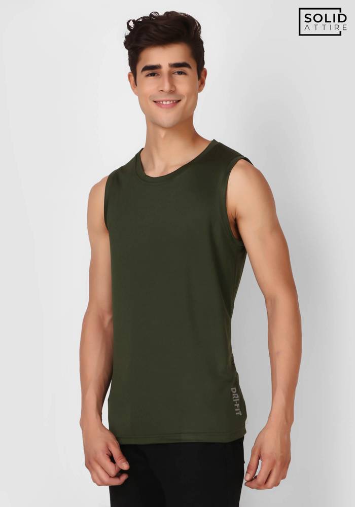 Olive Green Solid Dri-FIT Tank Top