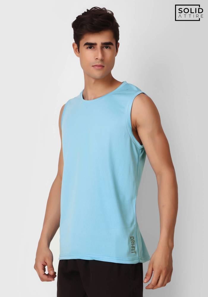 Sky Blue Solid Dri-FIT Tank Top