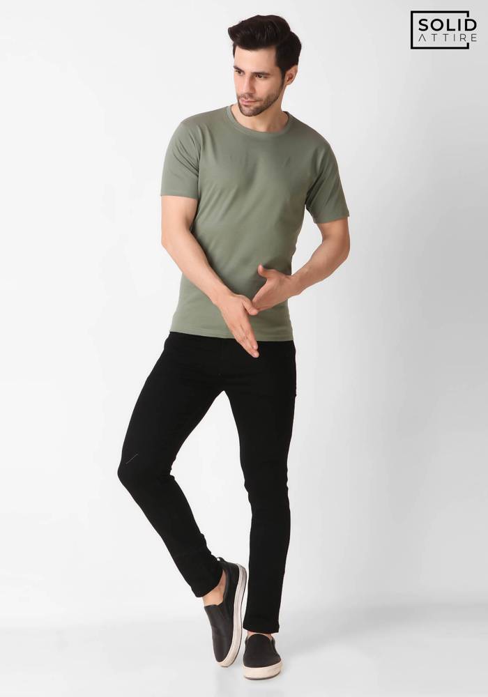 Men's Round Neck Solid Pista T-shirt