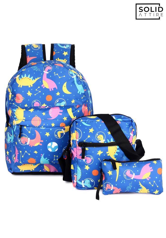 Graphic Printed Waterproof Bag For Boys and Girls | Set Of 3 Bags (Blue)