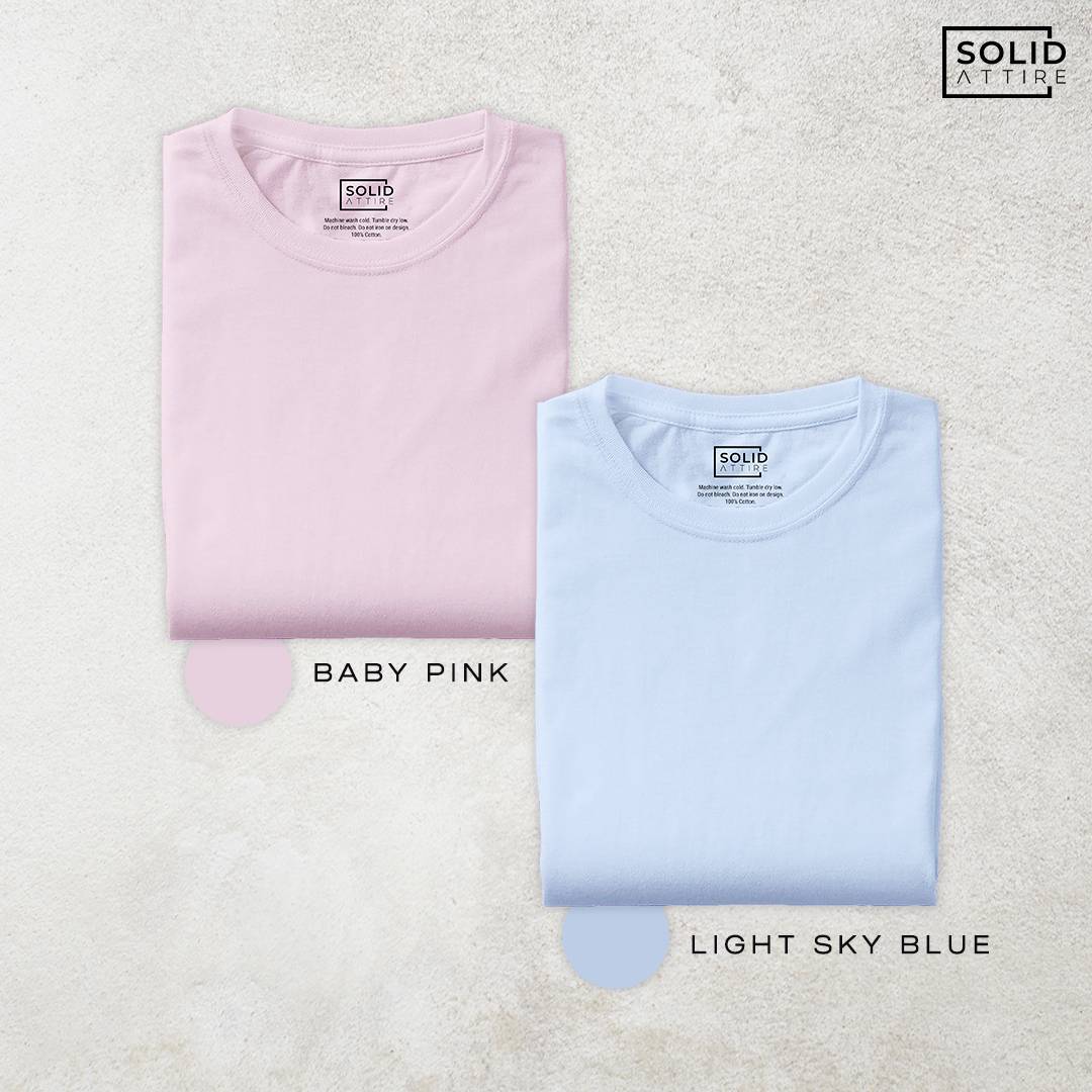 Combo of Baby Pink, Light Sky Blue T-Shirt: Pack Of Two