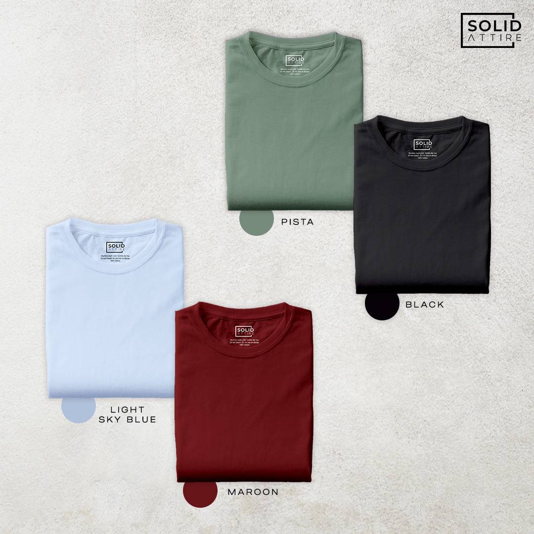 Combo of Black, Light Sky Blue, Maroon, Pista T-Shirt: Pack Of Four