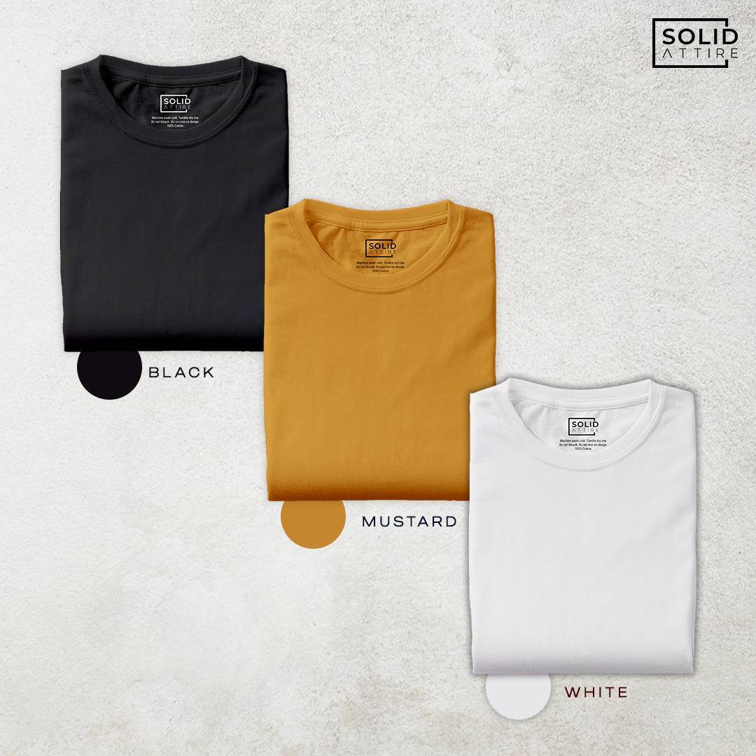 Combo of Black, Mustard, White T-Shirt: Pack Of Three