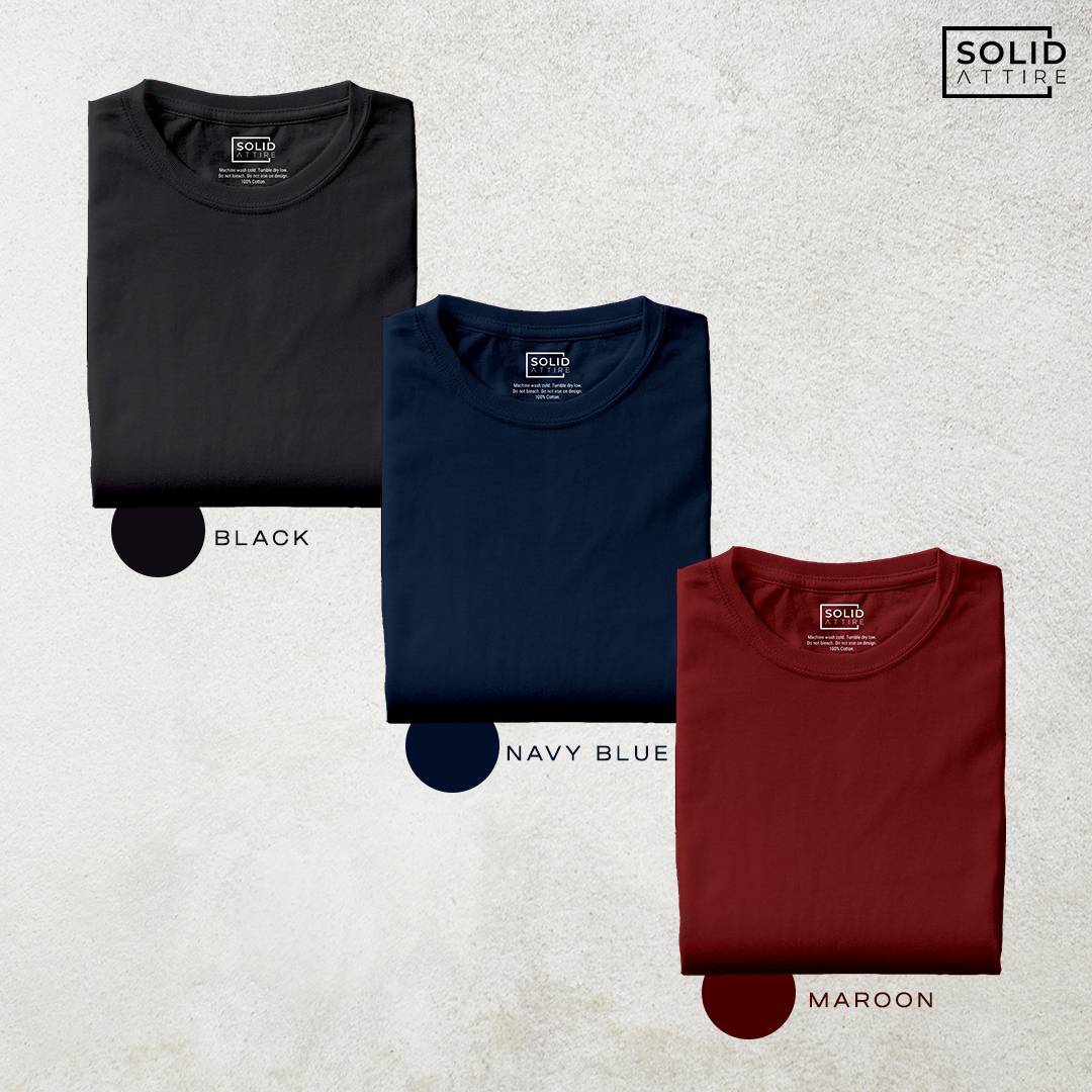 Combo of Black, Navy Blue, Maroon T-Shirt: Pack Of Three
