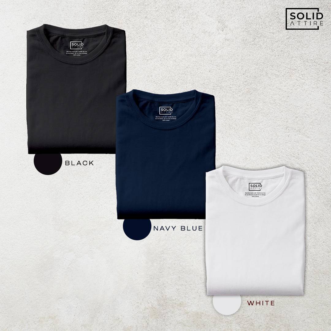 Combo of Black, Navy Blue, White T-Shirt: Pack Of Three