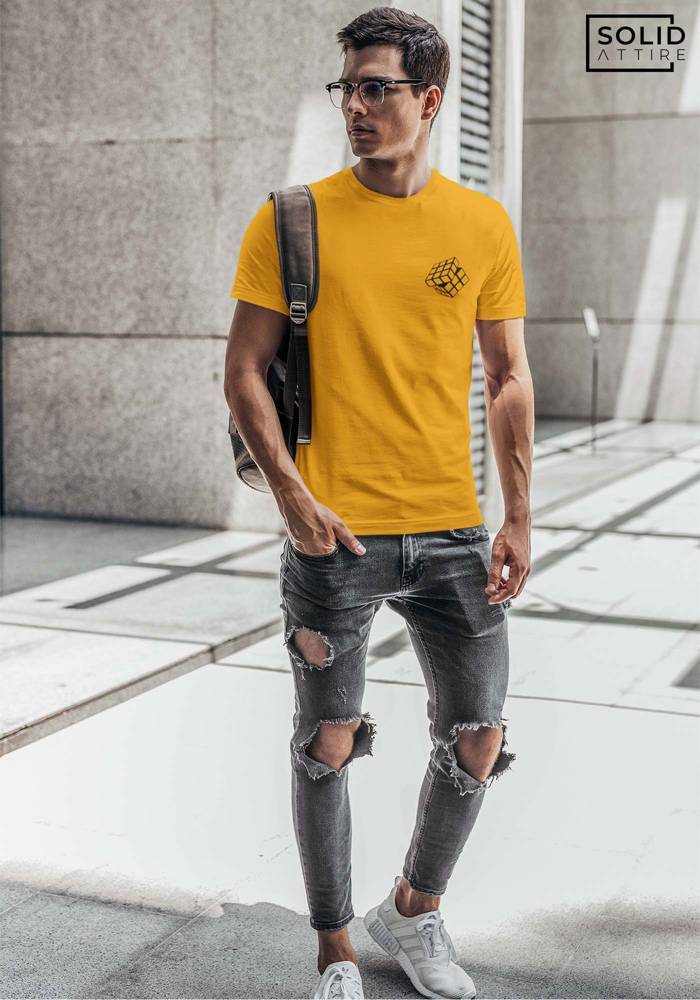 Men's Mustard Rubix Cube Graphic Printed T-Shirt