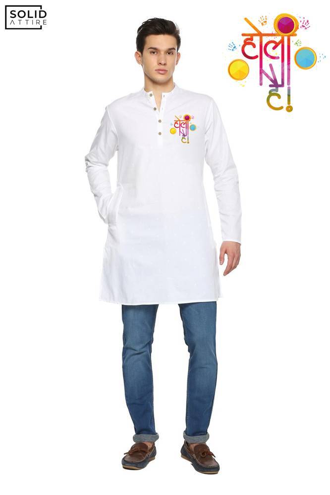 Men's white  Graphic Printed Holi Hai Kurta