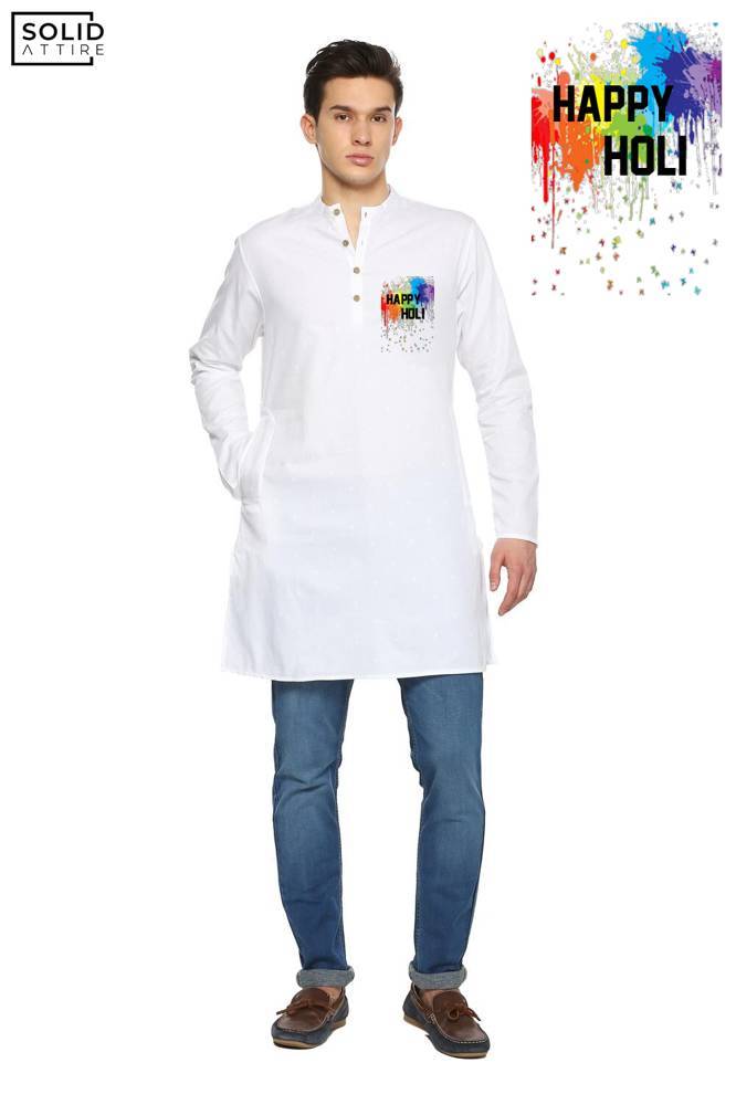 Men's white Holi Hai Graphic Printed Holi Kurta