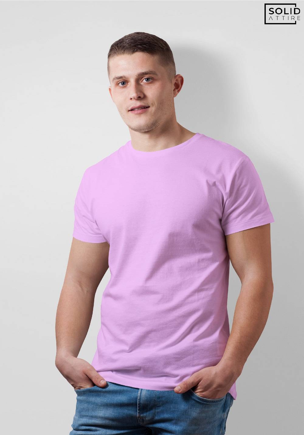 Men's Round Neck Solid Lavender T-shirt