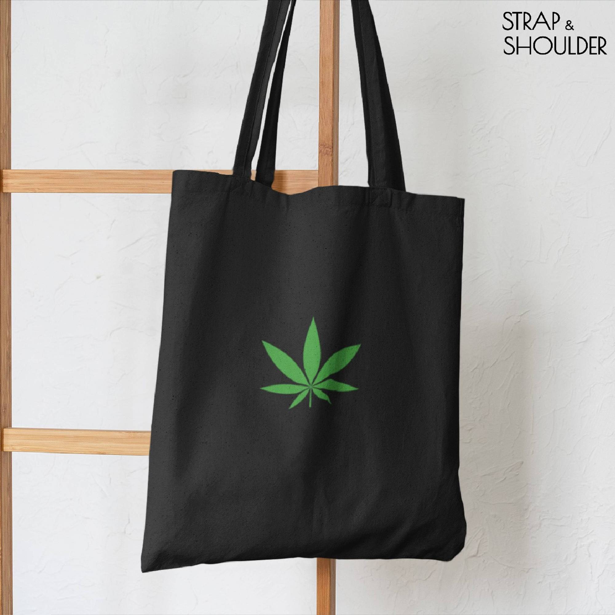 Organic Leaf Canvas Black Tote Bag