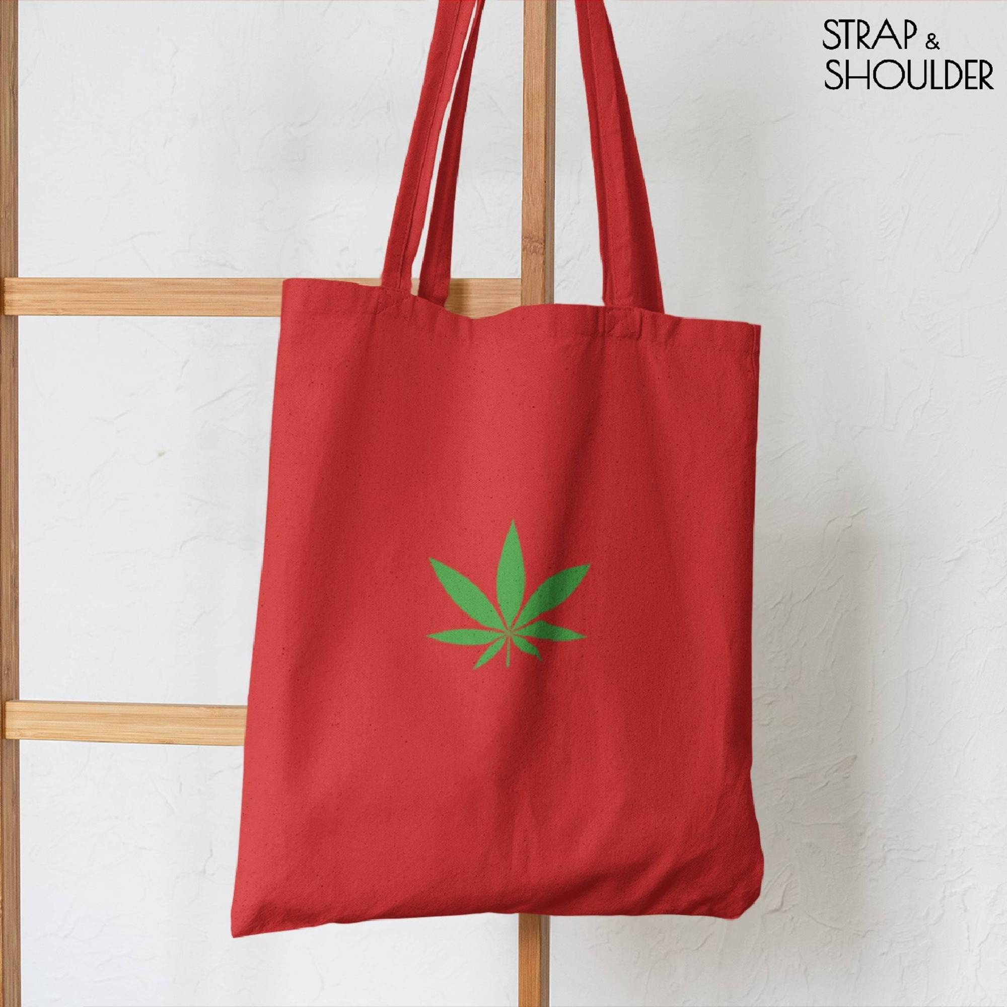 Organic Leaf Canvas Red Tote Bag