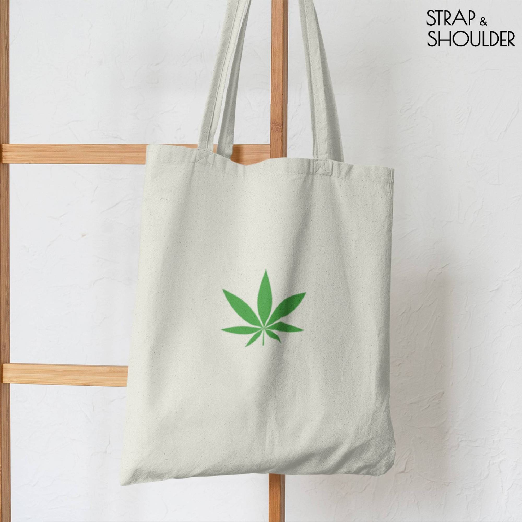 Organic Leaf Canvas White Tote Bag