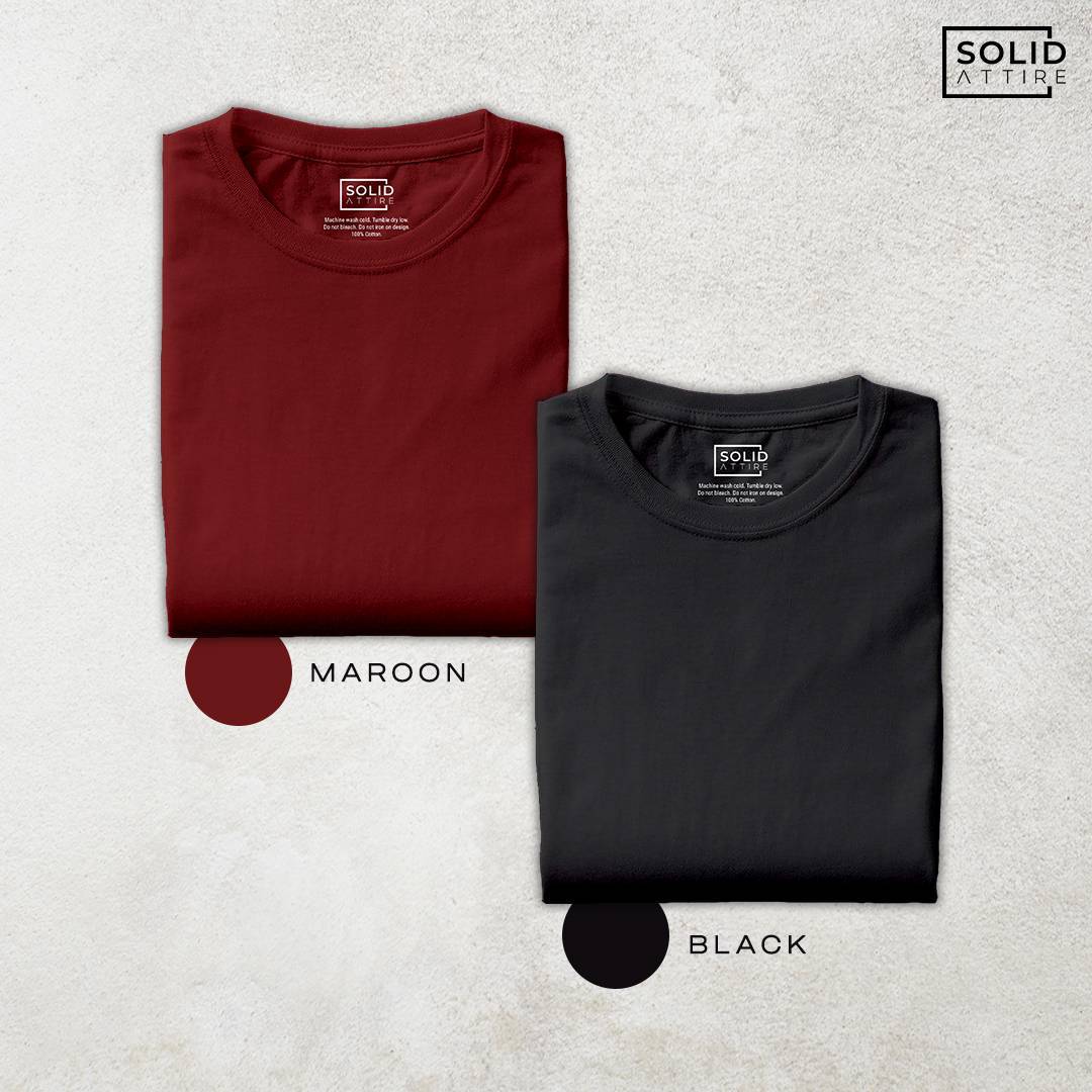 Combo of Maroon, Black T-Shirt: Pack Of Two