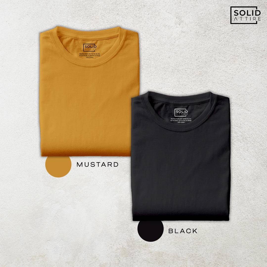 Combo of Mustard, Black T-Shirt: Pack Of Two