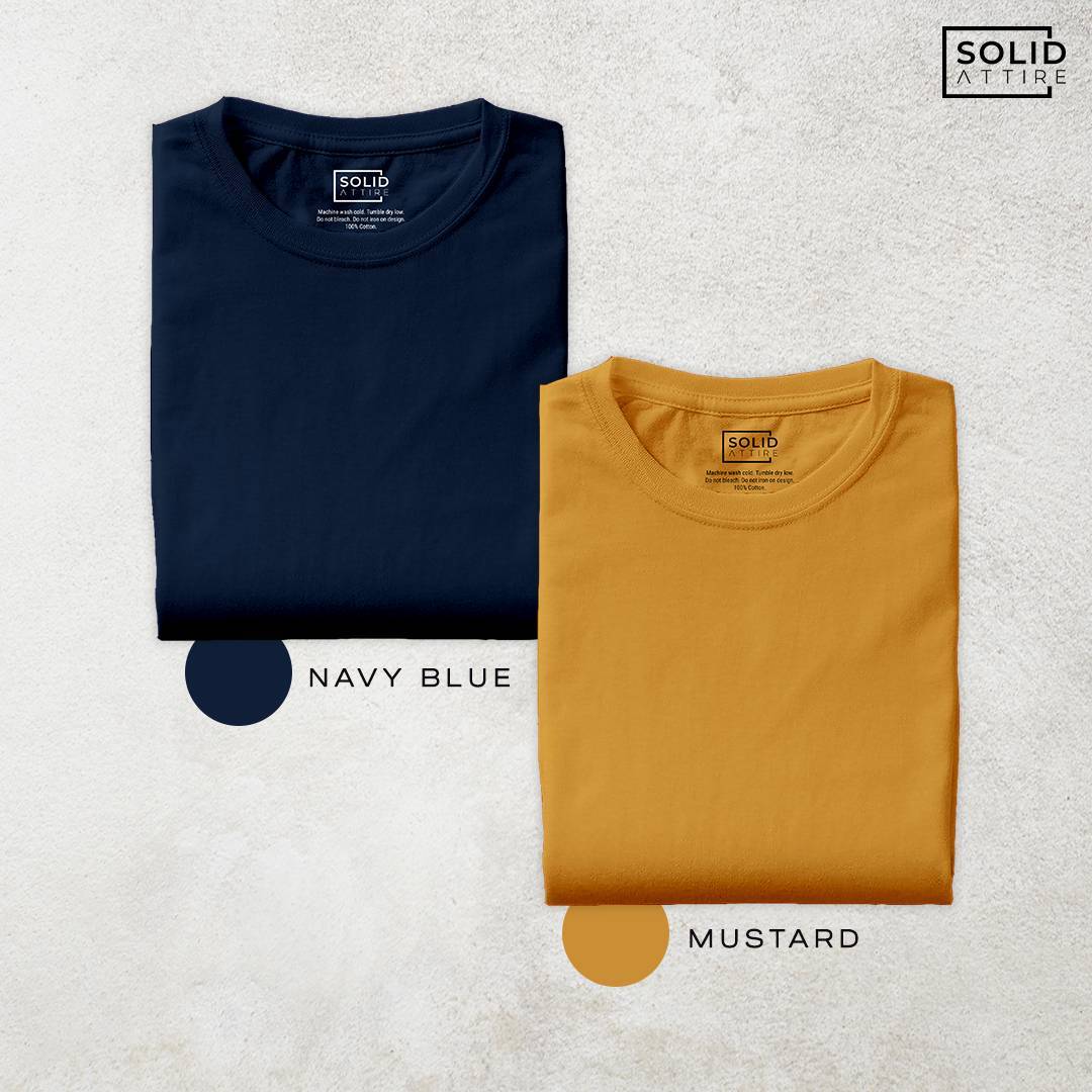 Combo of Navy Blue, Mustard T-Shirt: Pack Of Two