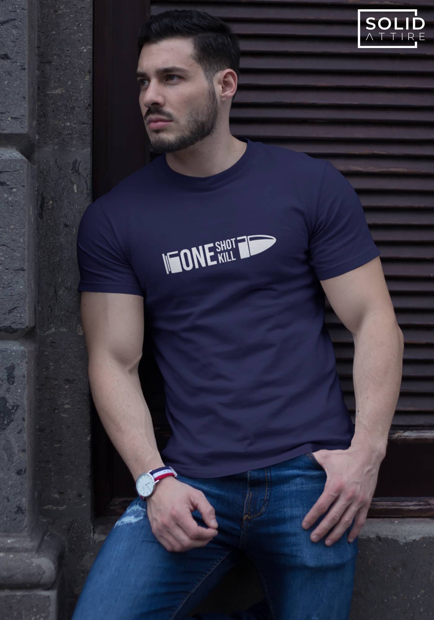 One Shot One Kill Navy Blue T-Shirt