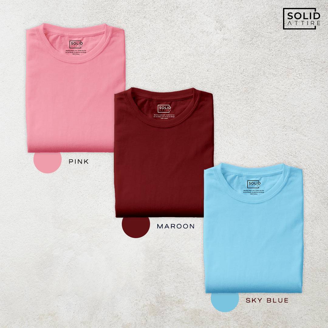 Combo of Pink, Maroon, Sky Blue T-Shirt: Pack Of Three