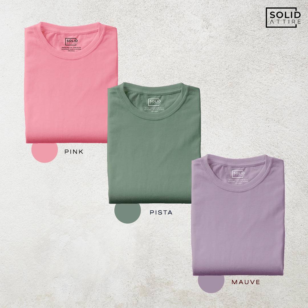Combo of Pink, Pista, Mauve T-Shirt: Pack Of Three