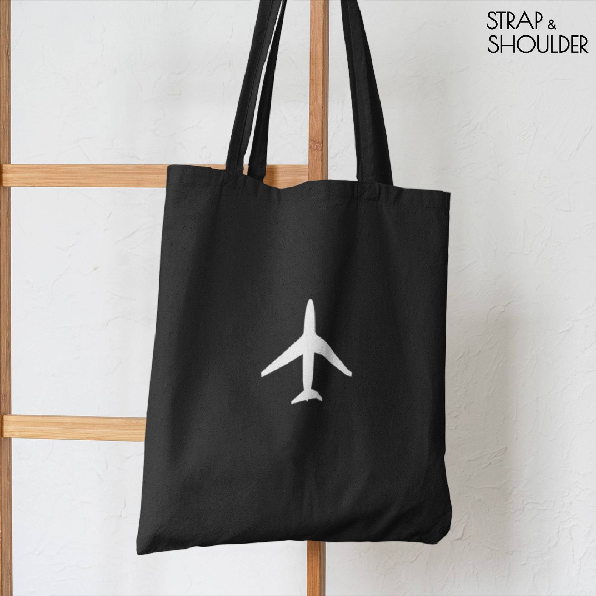 Plane Canvas Black Tote Bag