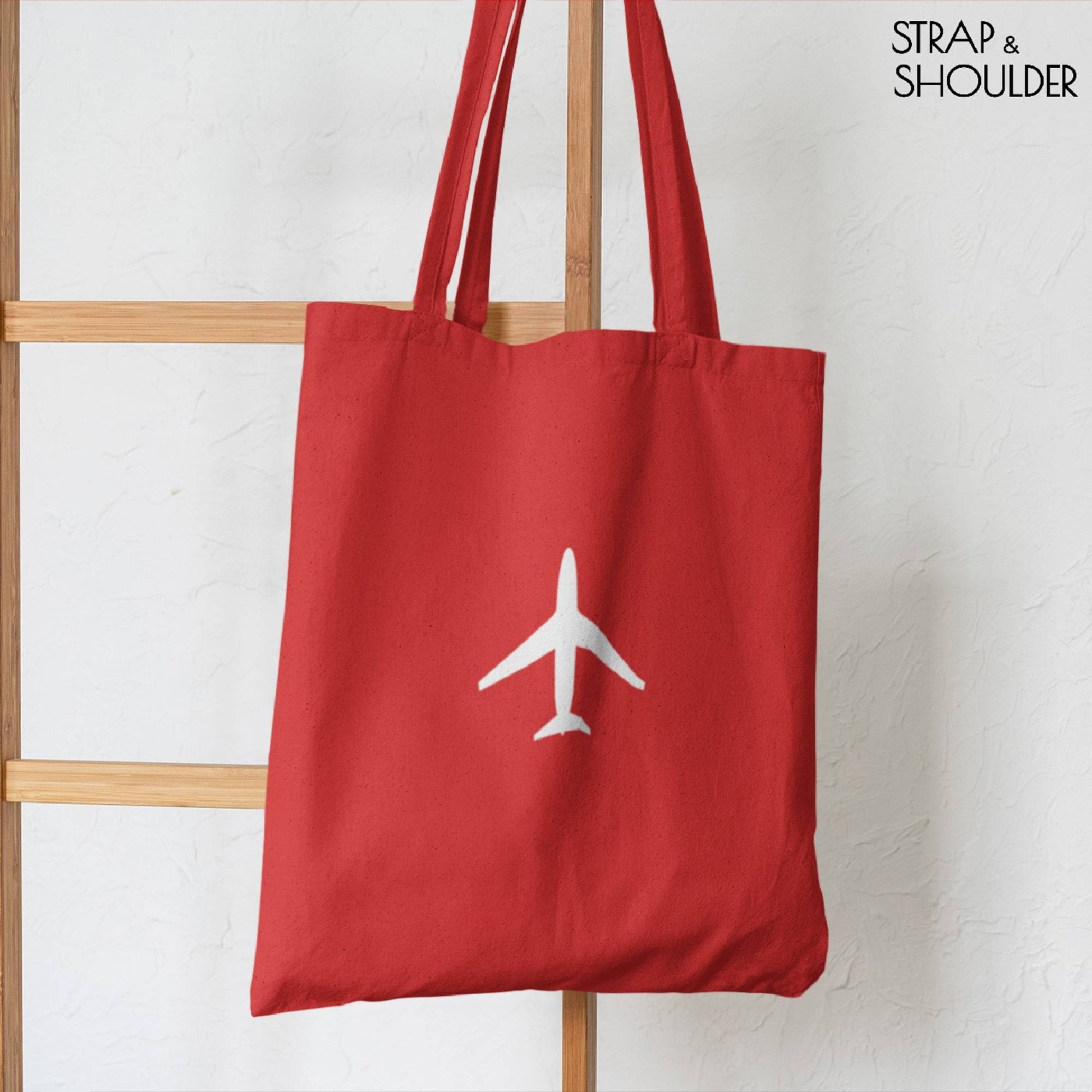 Plane Canvas Red Tote Bag