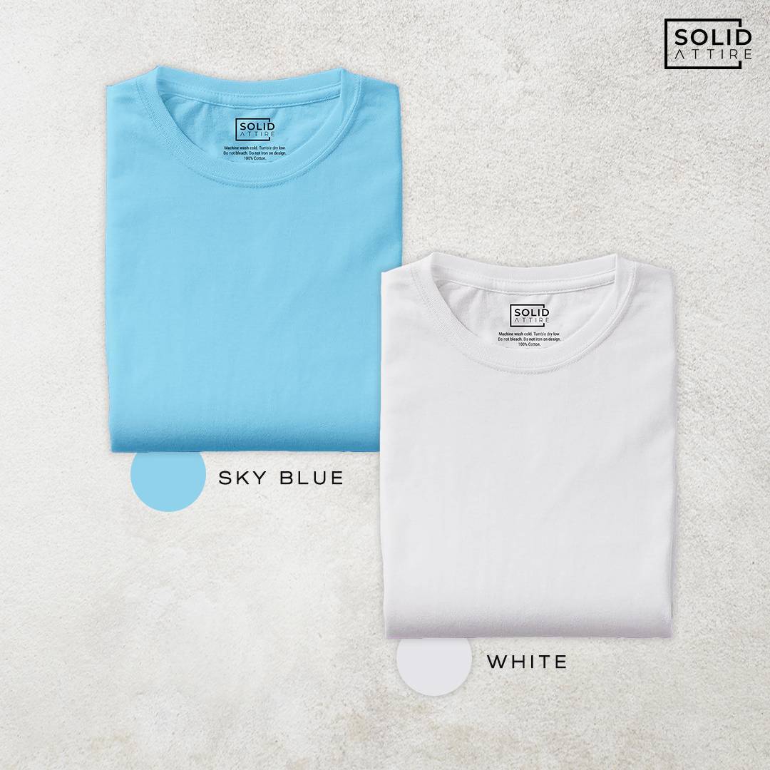 Combo of Sky Blue, White T-Shirt: Pack Of Two