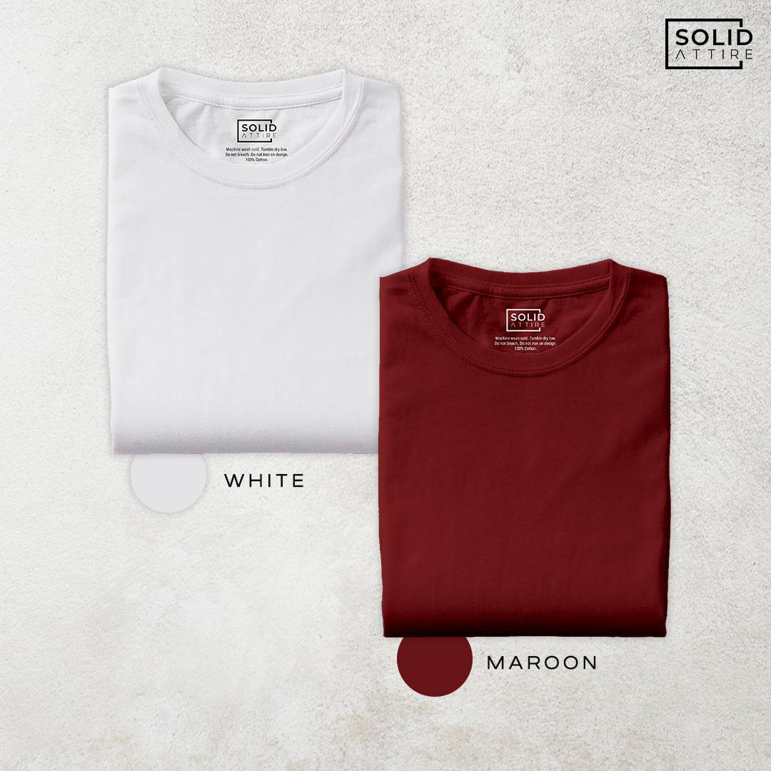 Combo of White, Maroon T-Shirt: Pack Of Two