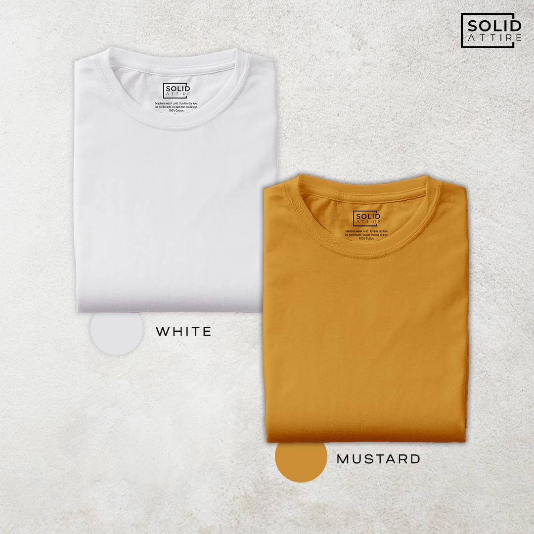 Combo of Mustard, White T-Shirt: Pack Of Two