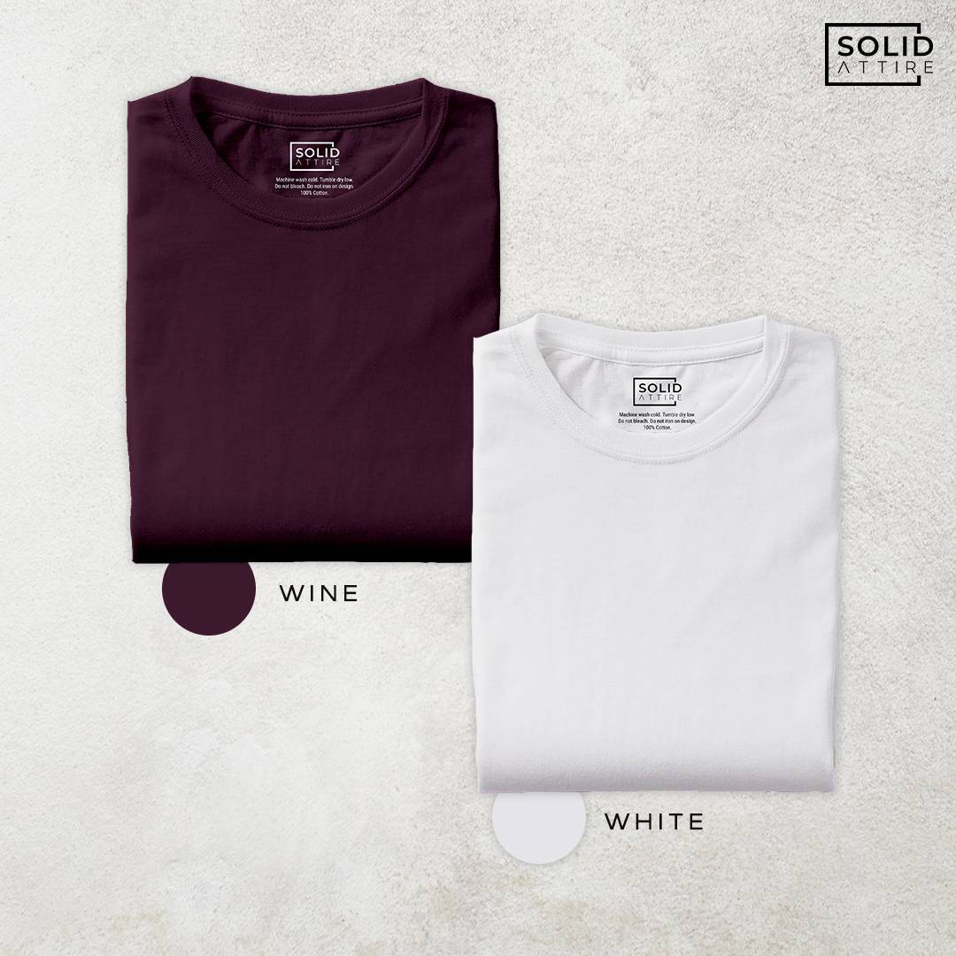 Combo of Wine, White T-Shirt: Pack Of Two